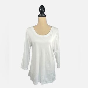 New Isaac Mizrahi Soho  Live Pima Cotton Bright White Scoop Neck Top size L